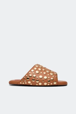 Studded Bubble Slide in Chestnut/Brass