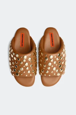 Studded Bubble Slide in Chestnut/Brass