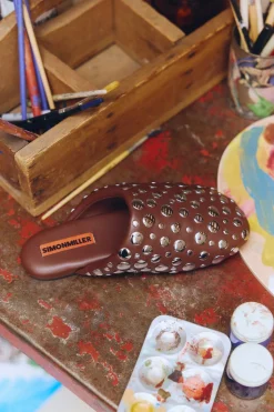 Studded Bubble Slipper in Choco Brown/Silver