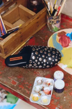 Studded Bubble Slipper in Black/Silver