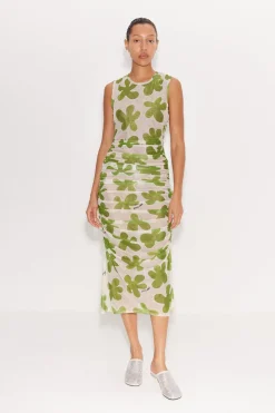 Tangier Printed Mesh Dress in Green/Seashell Floral