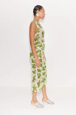 Tangier Printed Mesh Dress in Green/Seashell Floral