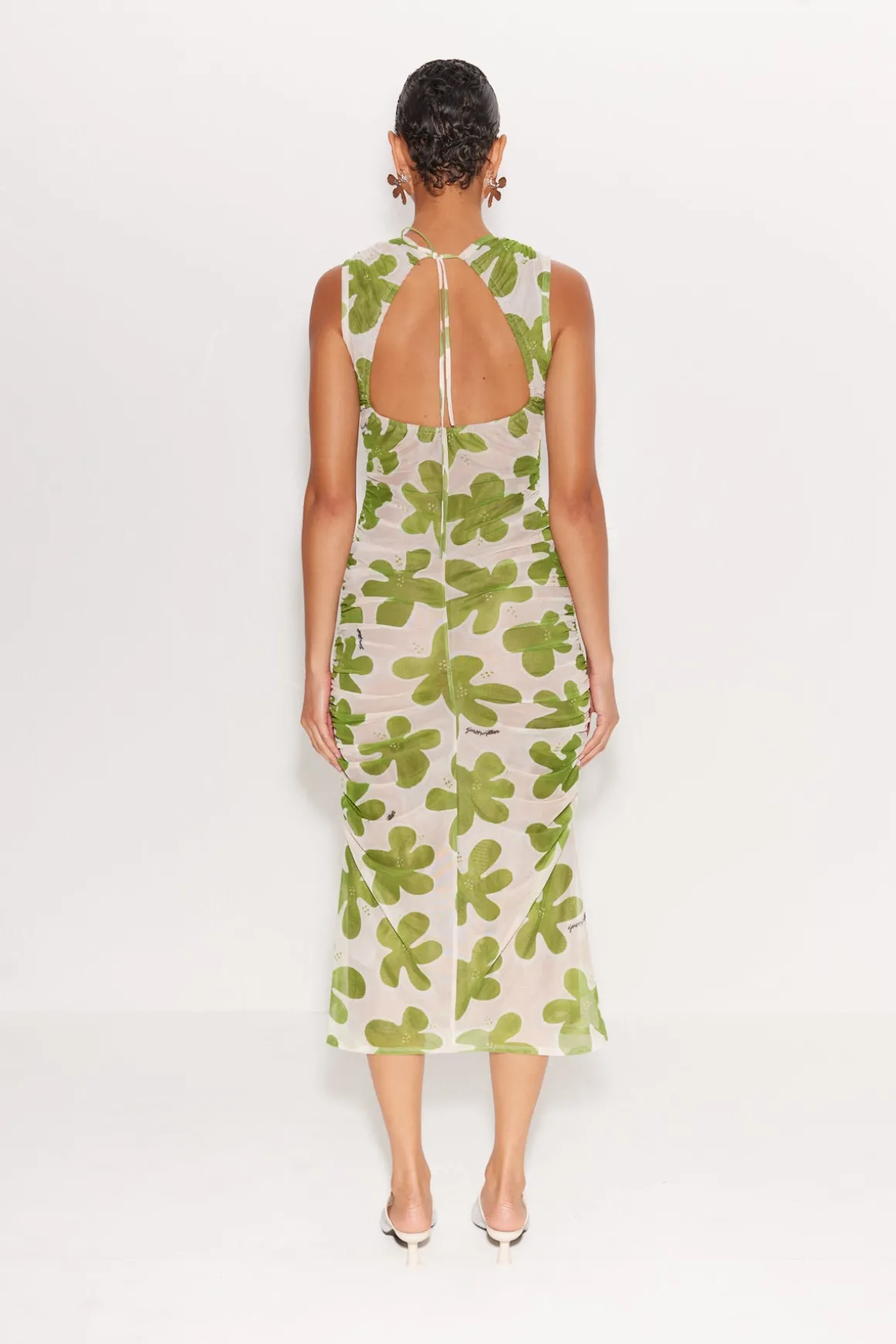 Tangier Printed Mesh Dress in Green/Seashell Floral