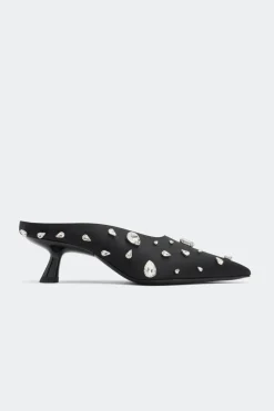 Teardrop Crystal Pointed Gala Mule in Black/Clear