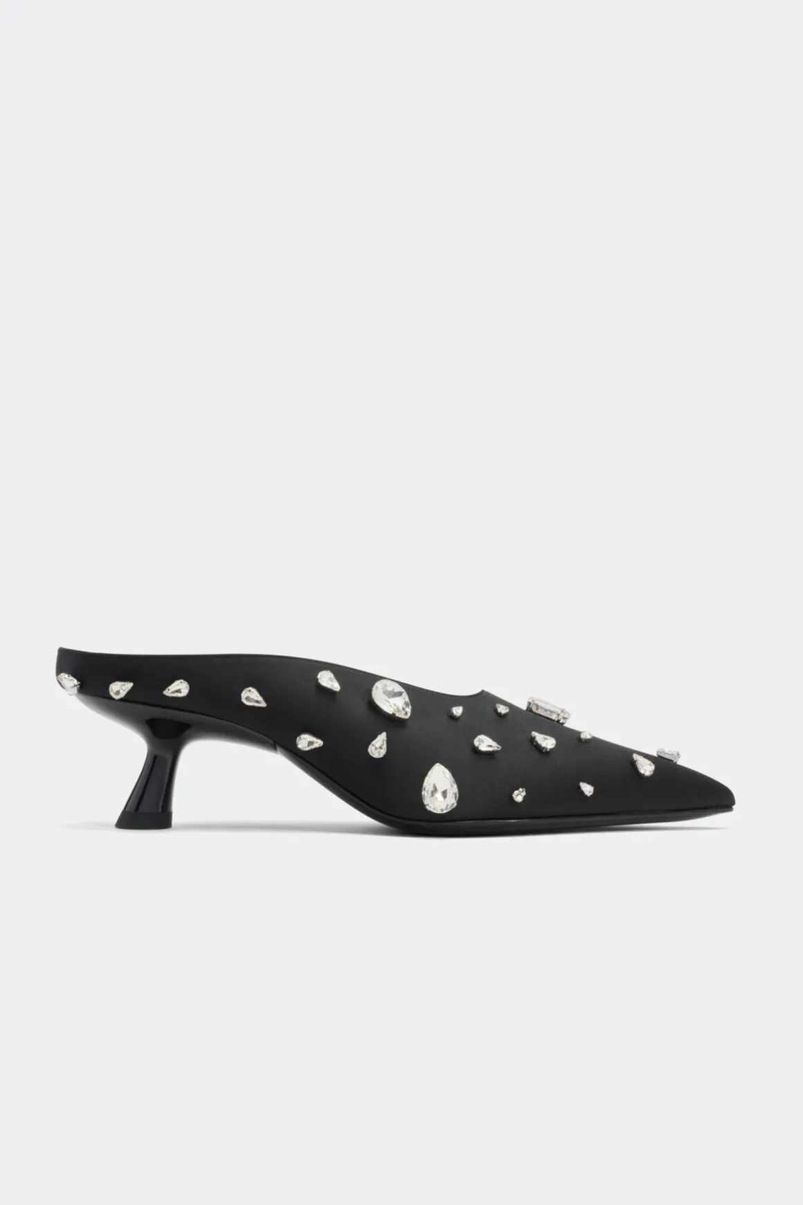 Teardrop Crystal Pointed Gala Mule in Black/Clear