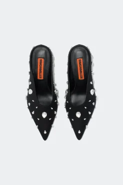 Teardrop Crystal Pointed Gala Mule in Black/Clear