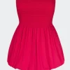 Via Smocked Mini Dress in Lucky Red