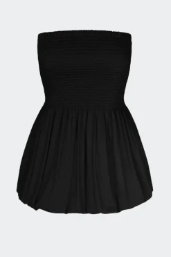 Via Smocked Mini Dress in Black