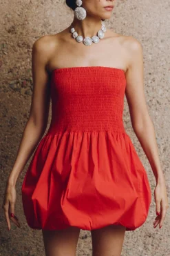 Via Smocked Mini Dress in Lucky Red