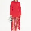 Wallis Knit Fringe Dress in Cherry Red