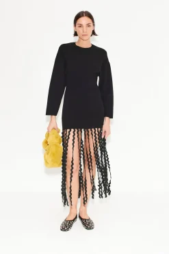 Wallis Knit Fringe Dress in Black