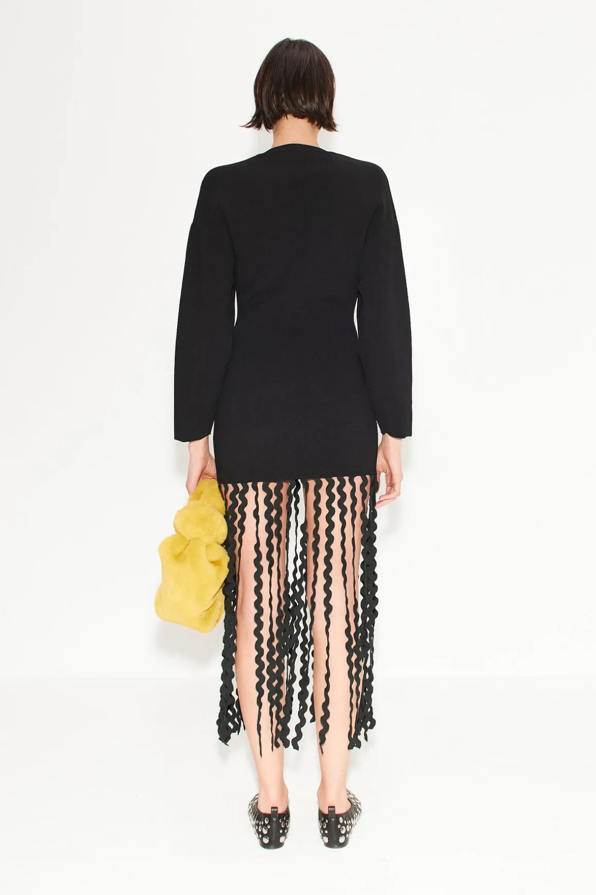 Wallis Knit Fringe Dress in Black