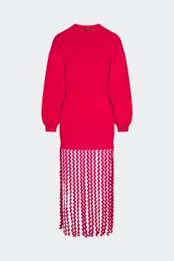 Wallis Knit Fringe Dress in Cherry Red