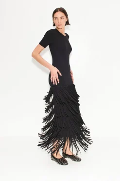 Za Za Knit Fringe Dress in Black