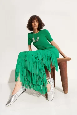 Za Za Knit Fringe Dress in Jade