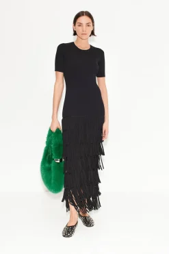 Za Za Knit Fringe Dress in Black