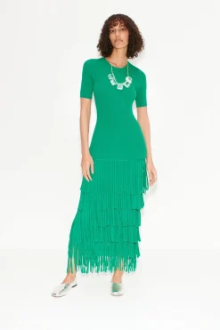 Za Za Knit Fringe Dress in Jade