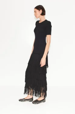 Za Za Knit Fringe Dress in Black