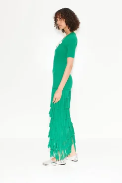 Za Za Knit Fringe Dress in Jade