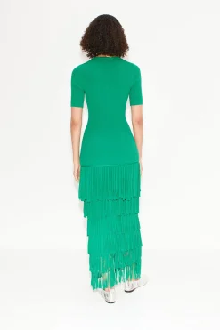 Za Za Knit Fringe Dress in Jade