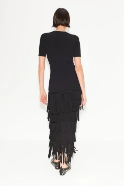 Za Za Knit Fringe Dress in Black