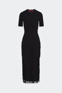 Za Za Knit Fringe Dress in Black