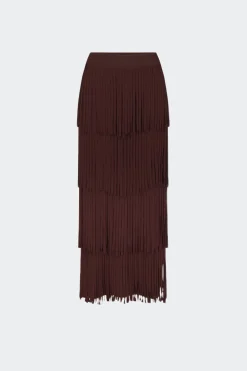 Za Za Knit Fringe Skirt in Choco Brown