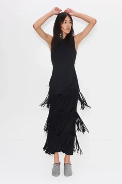 Za Za Knit Fringe Skirt in Black