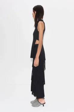 Za Za Knit Fringe Skirt in Black