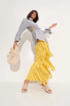 Za Za Knit Fringe Skirt in Butter