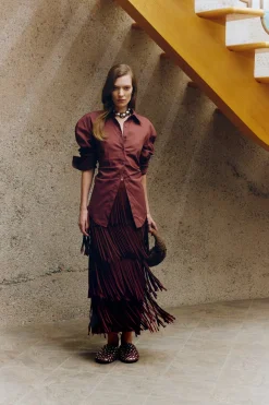 Za Za Knit Fringe Skirt in Choco Brown